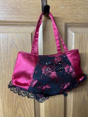 Red Satin Lace-Trim Bustier or Corset Purse